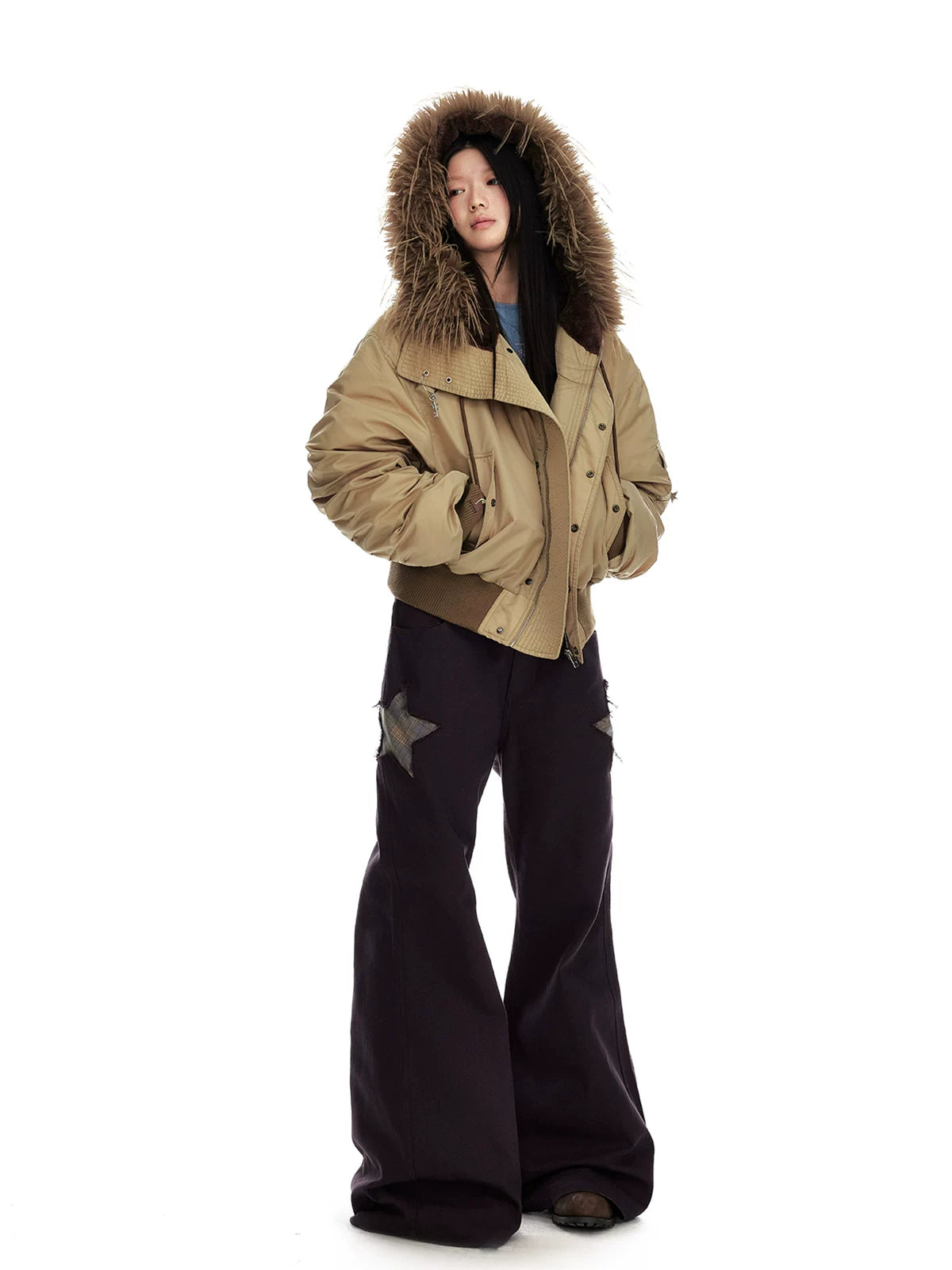 Jikoo Vintage Star Collage Loose Straight Wide Leg Pants