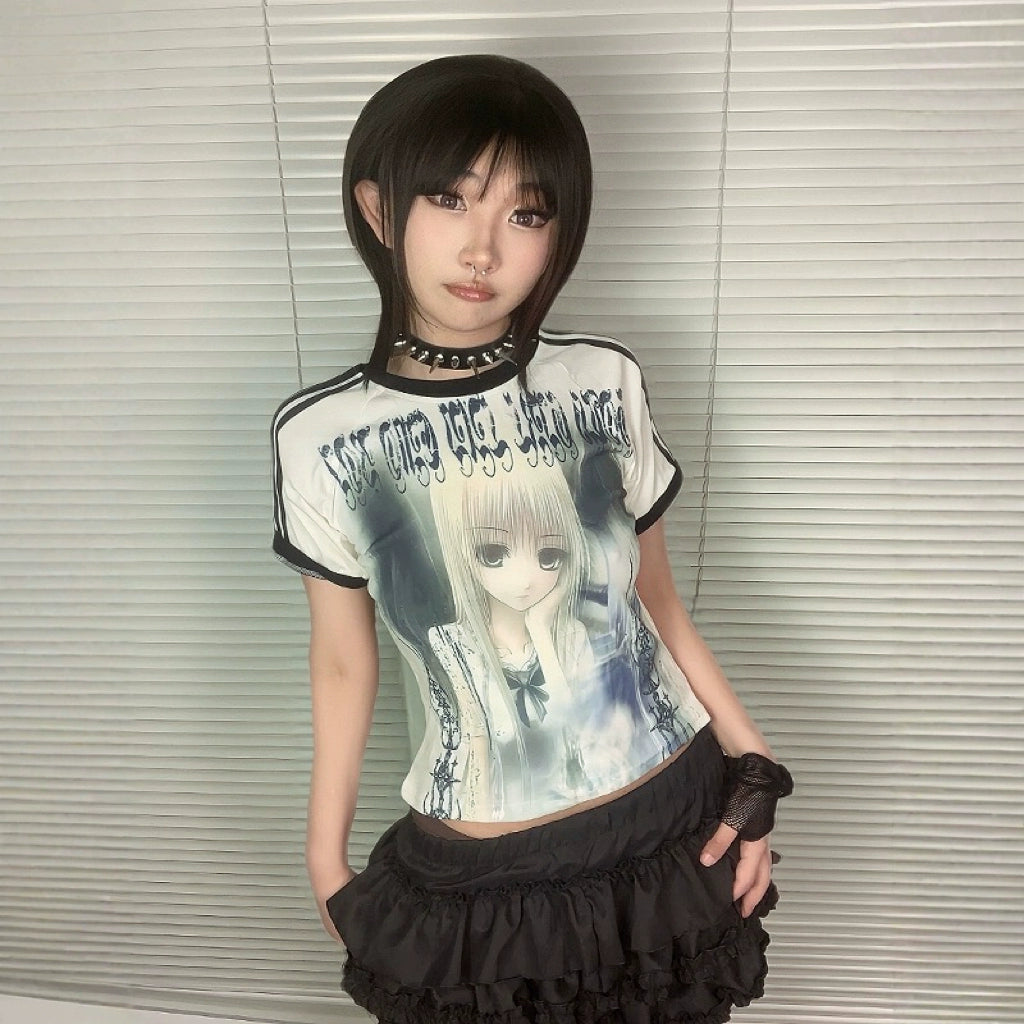 WEBBAR Gothic Subculture Two-dimensional Tight Football Jersey Tee