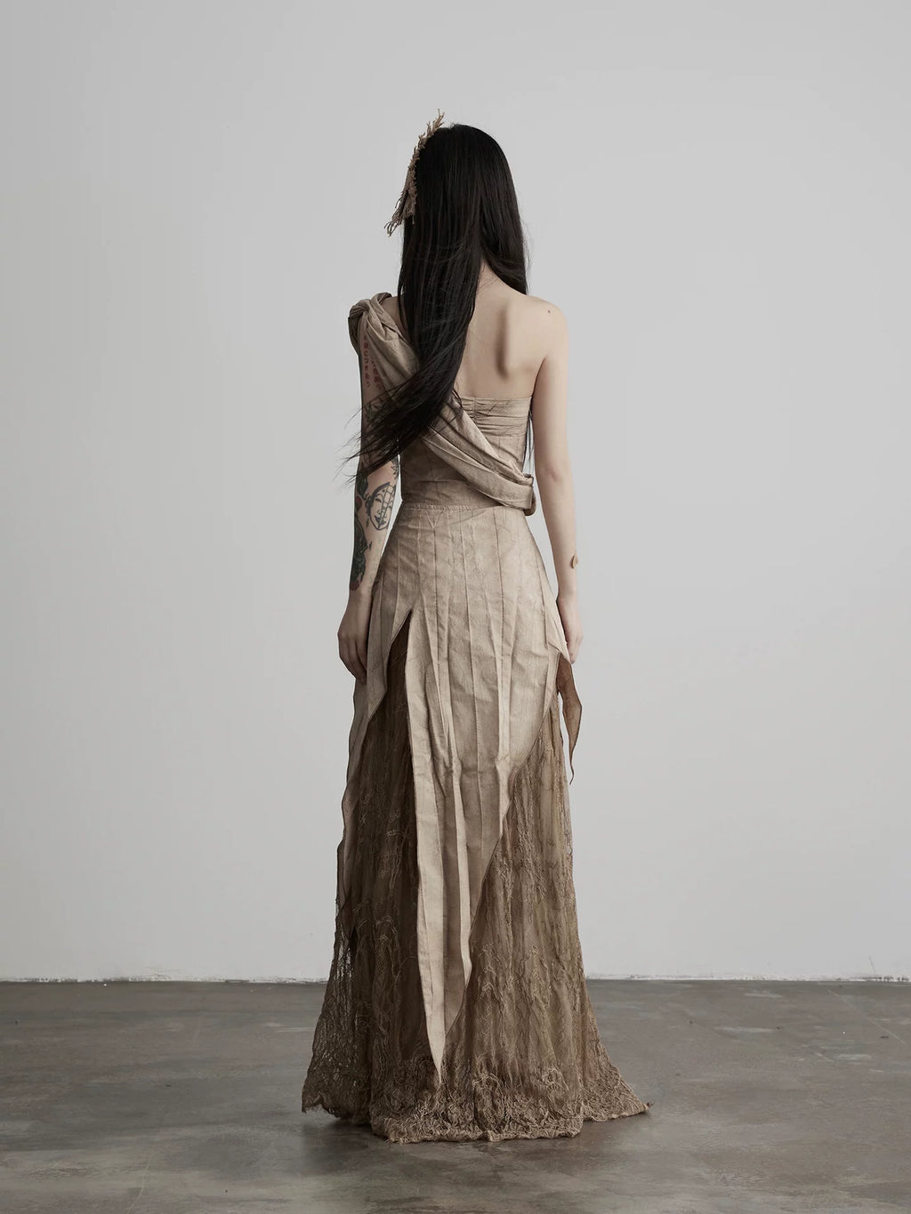 INDULGE Lace Stitching Layered Dress