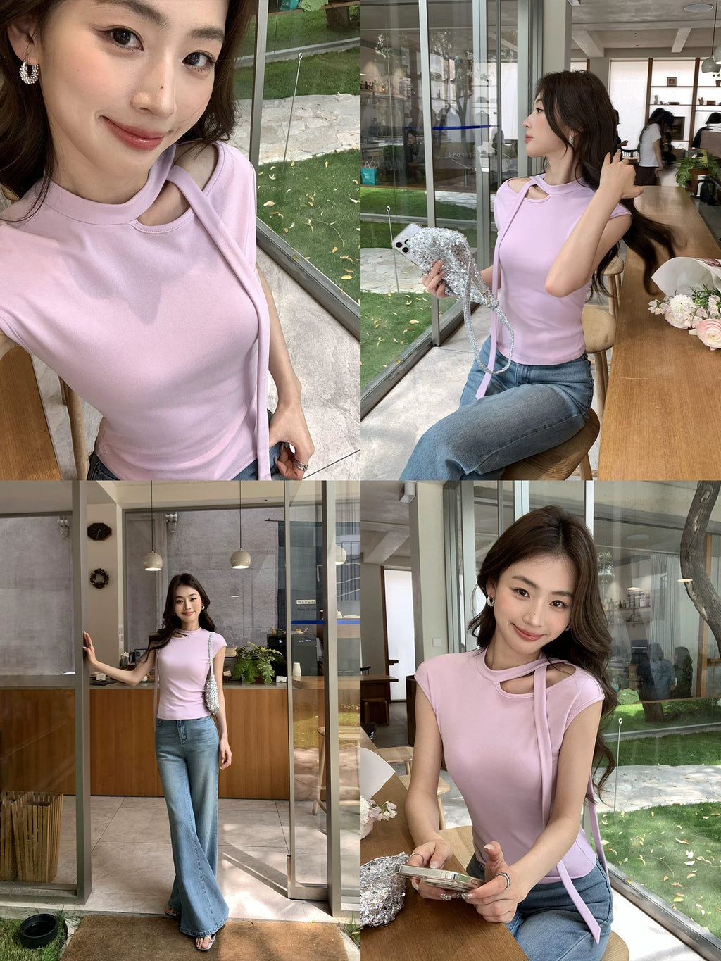 Pusumede Streamer Hollow Temperament Tee