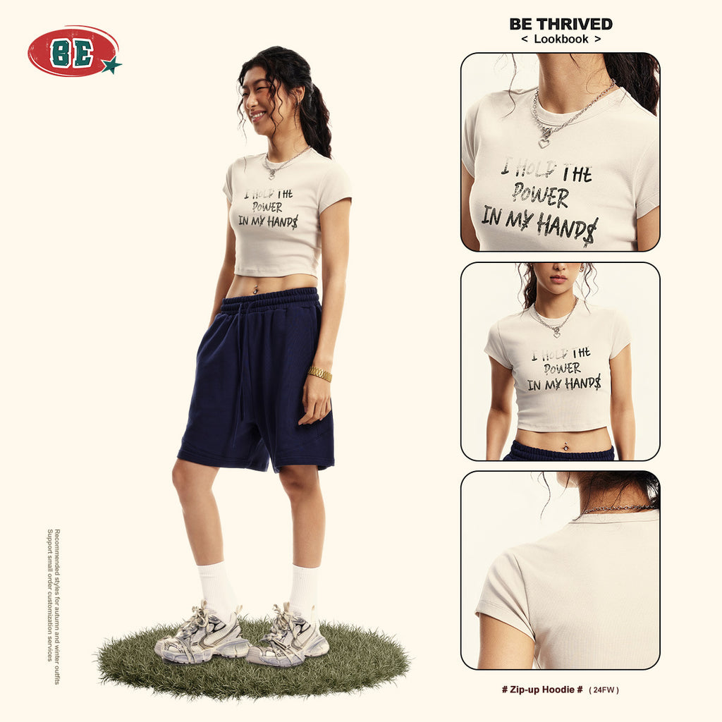 BE Women's Letter tee Slim Fit Crop Top