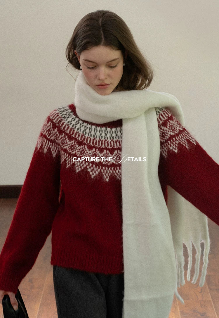EGGKA Retro Crew Neck Pullover Jacquard Sweater