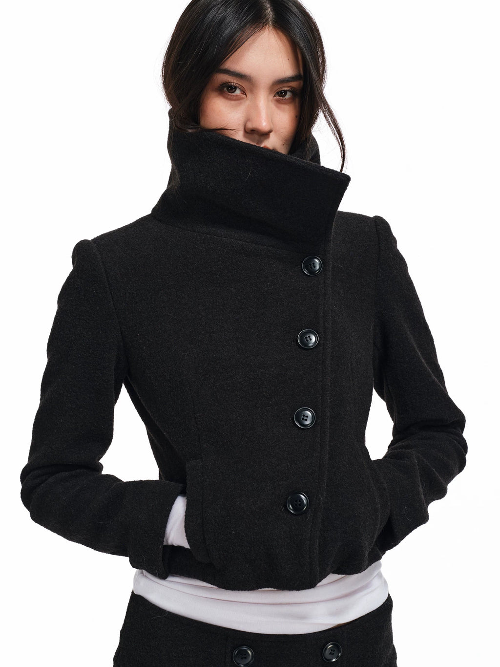 Two Little Guys Woolen Big Lapel Collar Short Jacket Short Skirt Suit