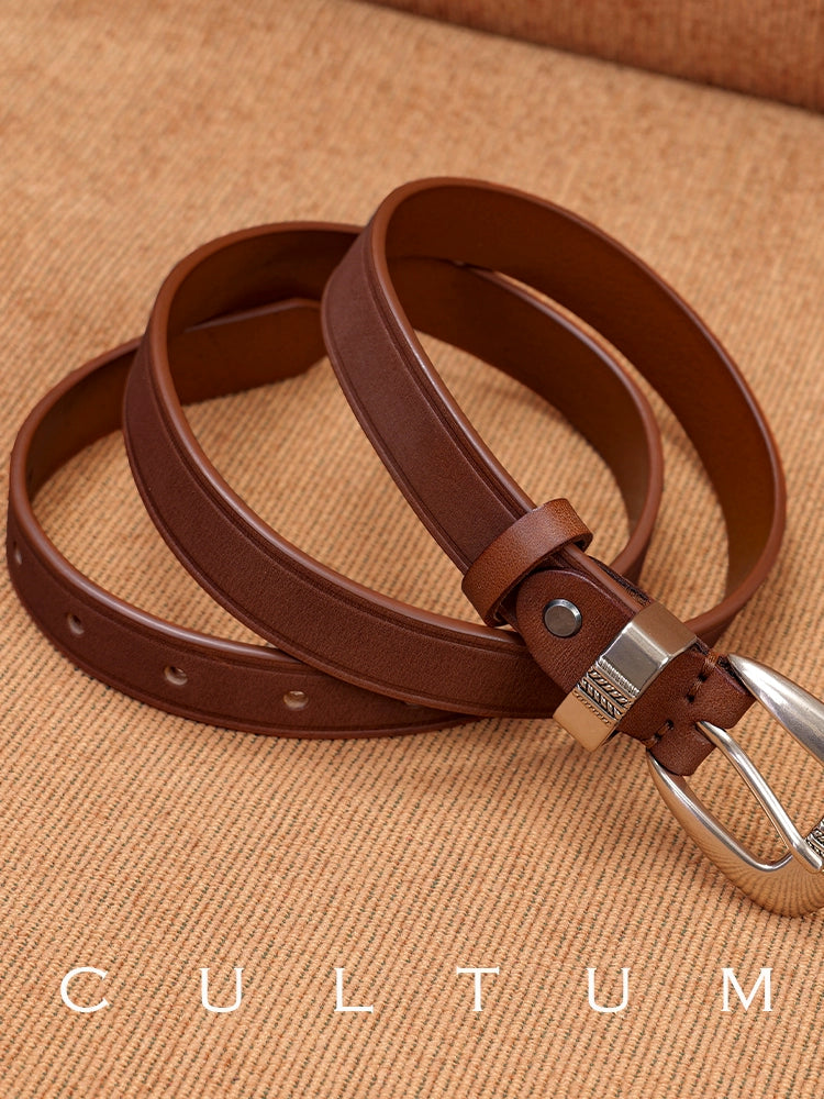 CULTUM Vintage Versatile Engraved Silver Buckle Leather Belt
