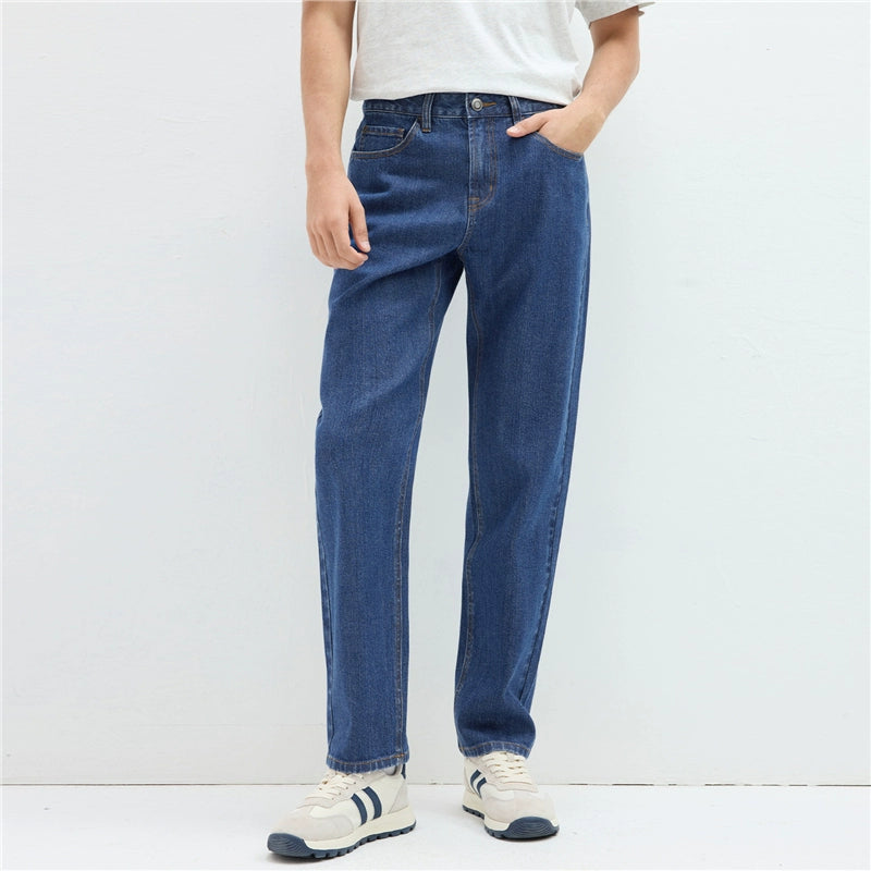 Giordano Straight Mid-waist Micro-elastic Denim Trousers