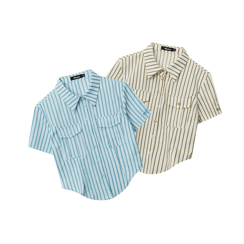 Nariele Striped POLO Neck Slim-Fit Short Shirt
