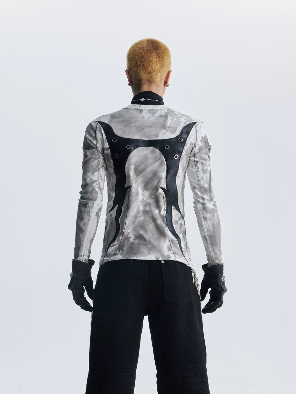 NOMANIAI Leather Tie-dye Fringed Slim Long Sleeves