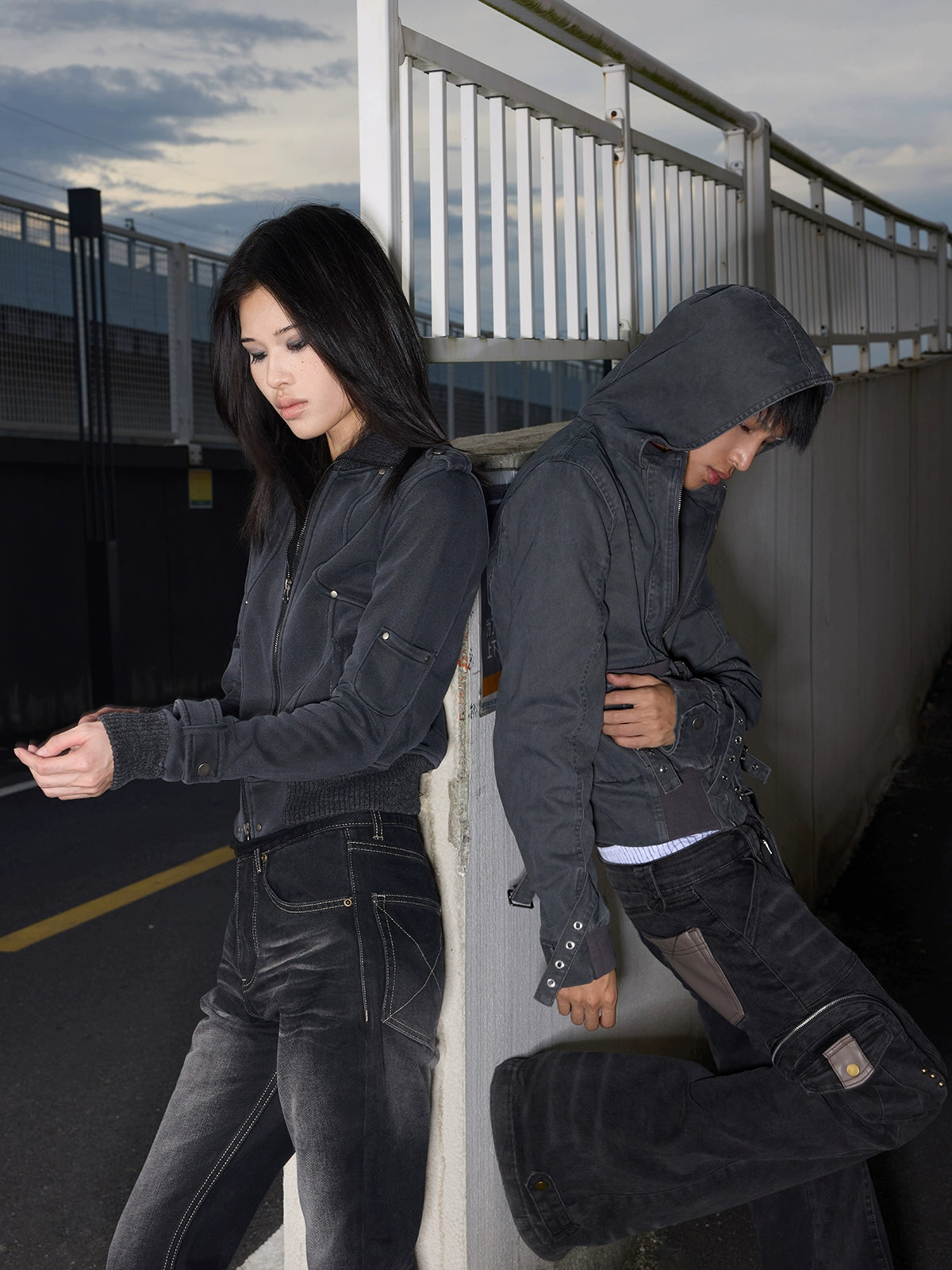 Lightinus  Rivet Make Old Stand Collar Slim Fit Jacket