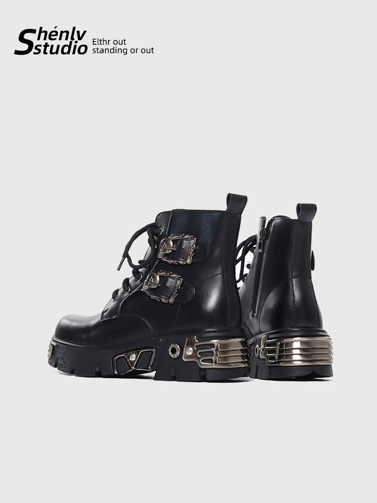 SHENLV STUDIO Skull Platform Martin Leather Boots