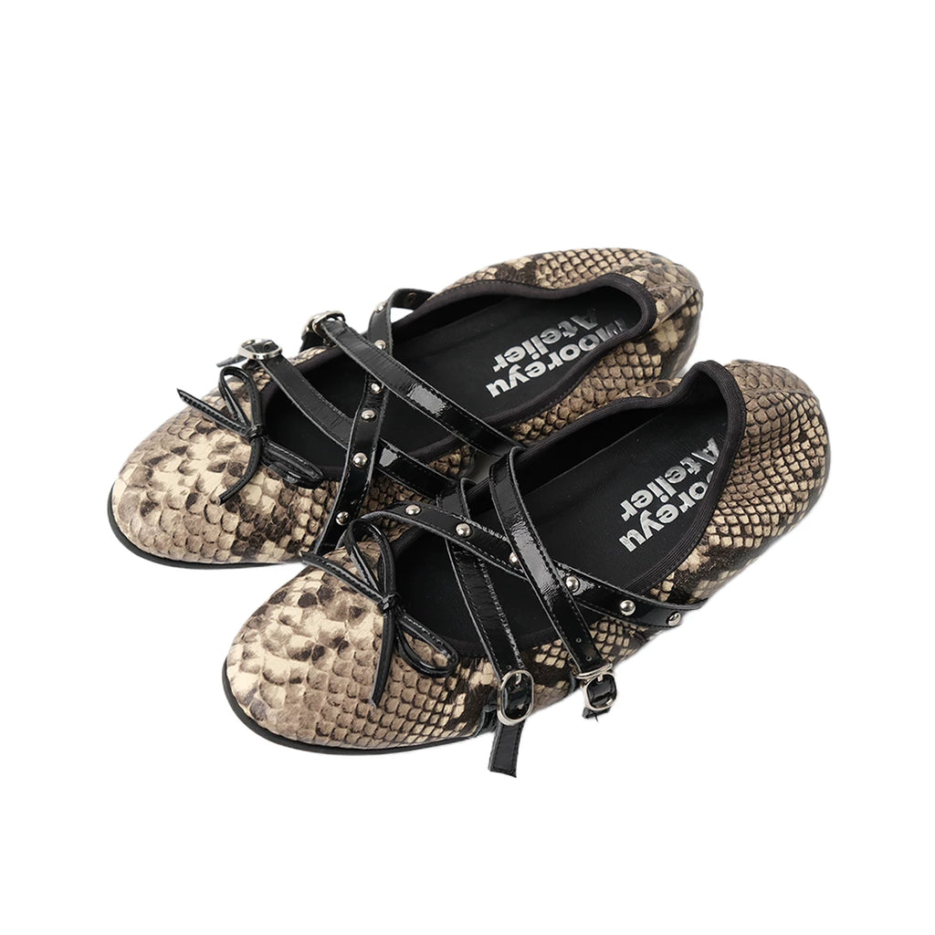 Mooreyu Snake Bow Cross Strap Flats