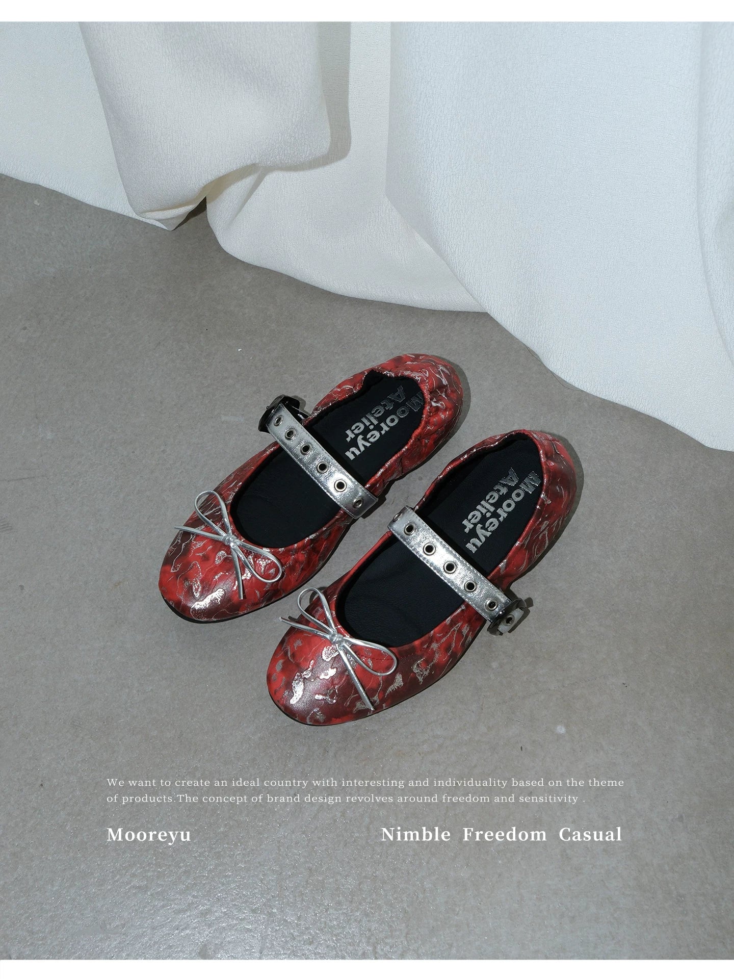 Mooreyu Bow Light Mouth One Word with Flat Sole Shoes