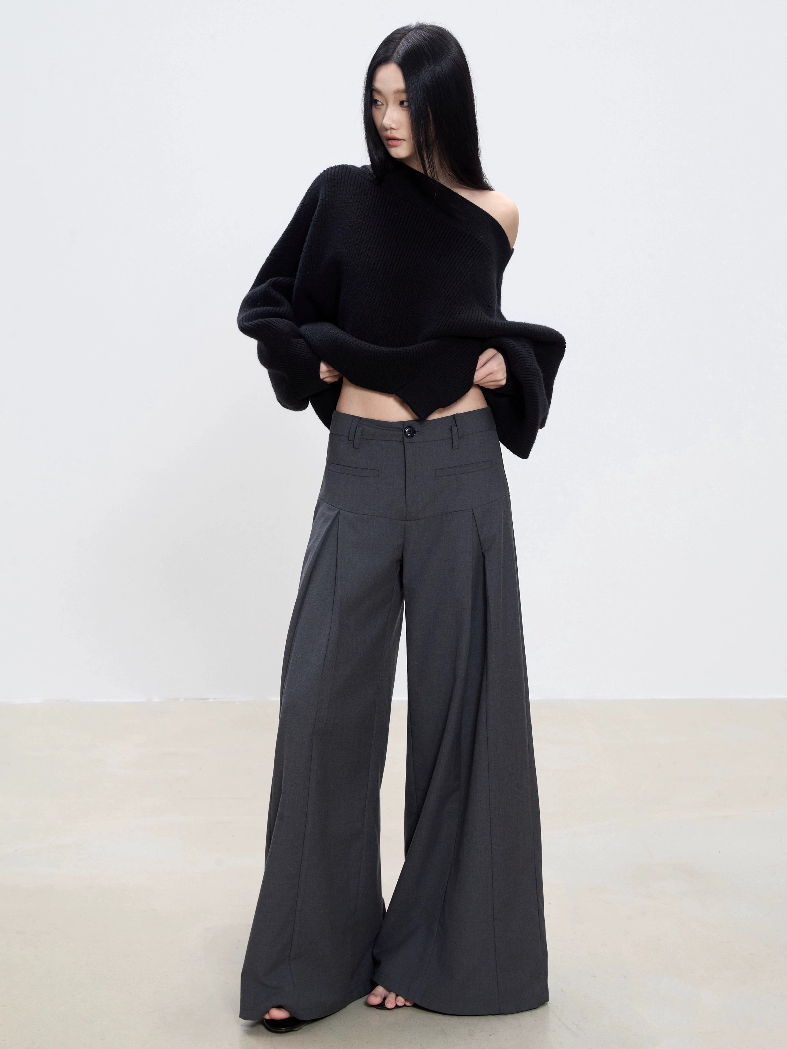 WITHMIN Loose Low-rise Slim Straight-leg Pants