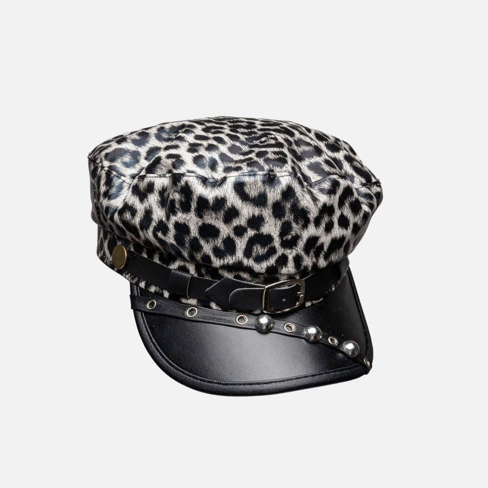 WORLDWIDE  Punk Leopard Rivet Leather Buckle Babes Beret