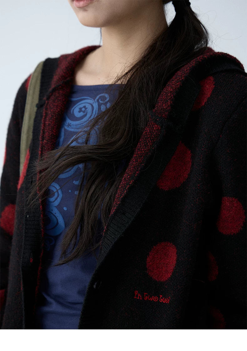 In Two Twos Vintage Polka Dot Long Knit Sweater Cardigan