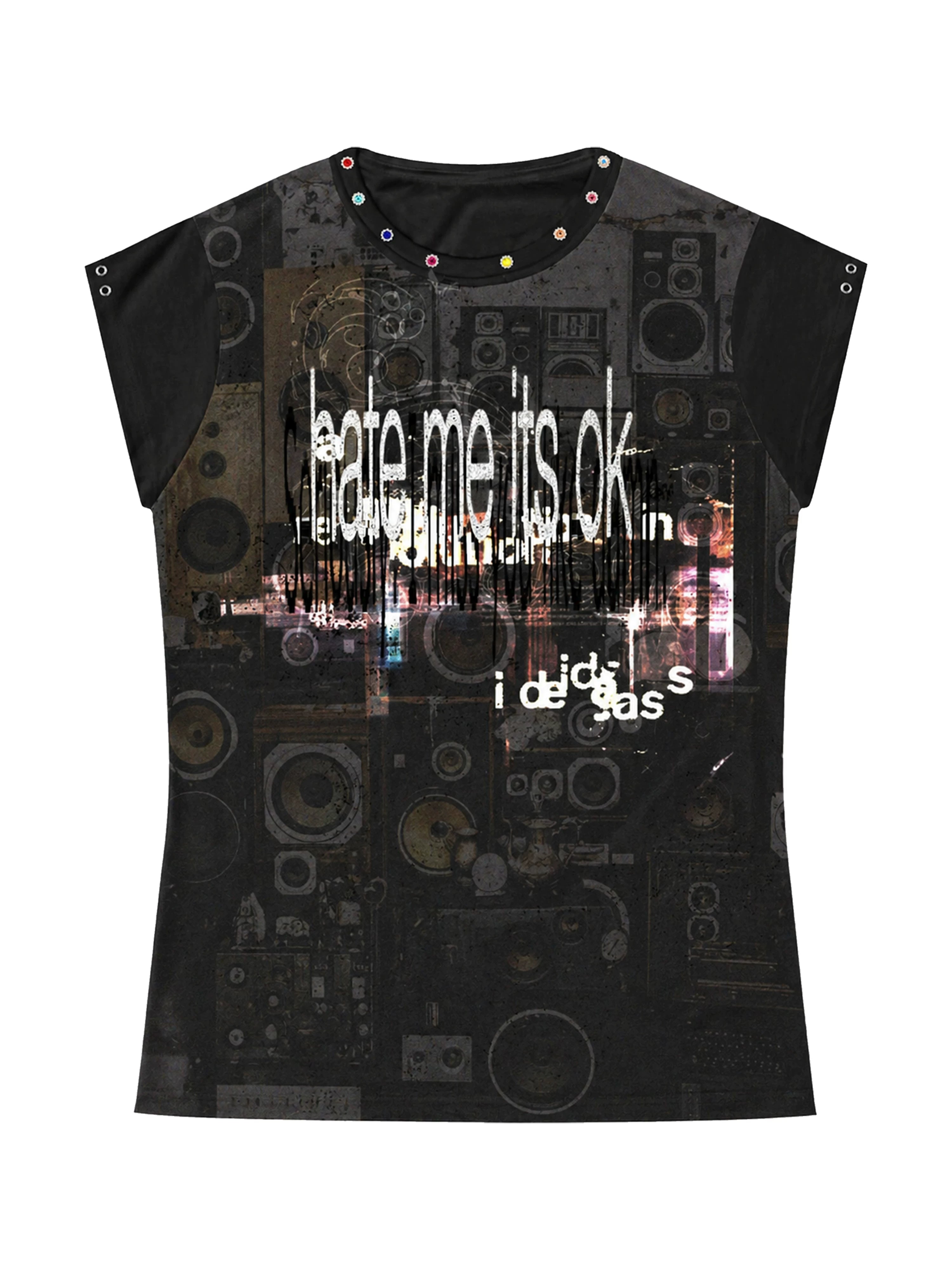 PAIKI Retro Rivet Casual Round Neck Tee