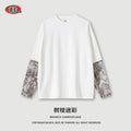 BE Retro Tree Pattern Contrasting Color Fake Two-piece Camouflage Long Sleeve