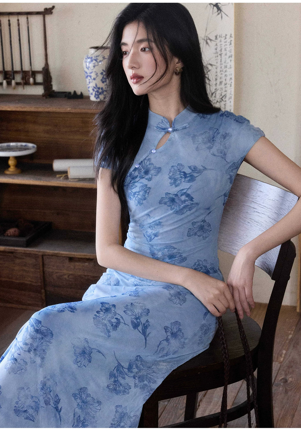 TYANG Smudged Cheongsam Slim-fit Temperament Dress