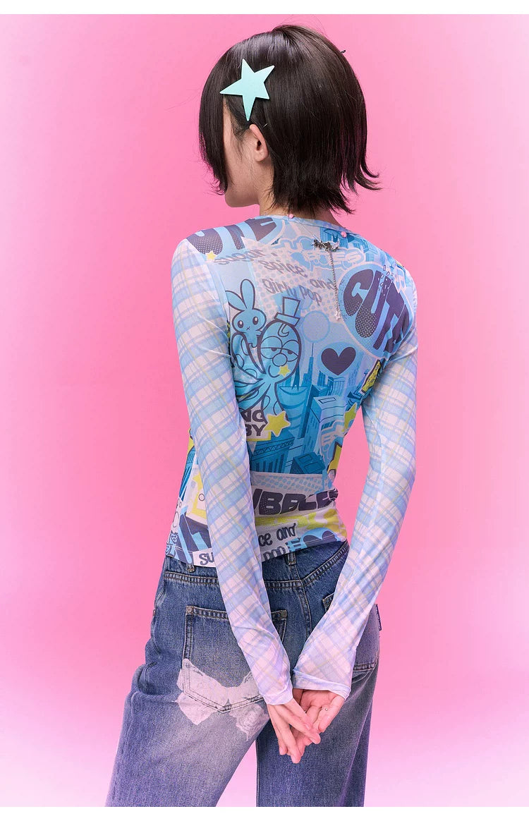 BJHG [Flying Girl Police Joint Name] Sweet and Cool Slim-fit Long Sleeve Blouse