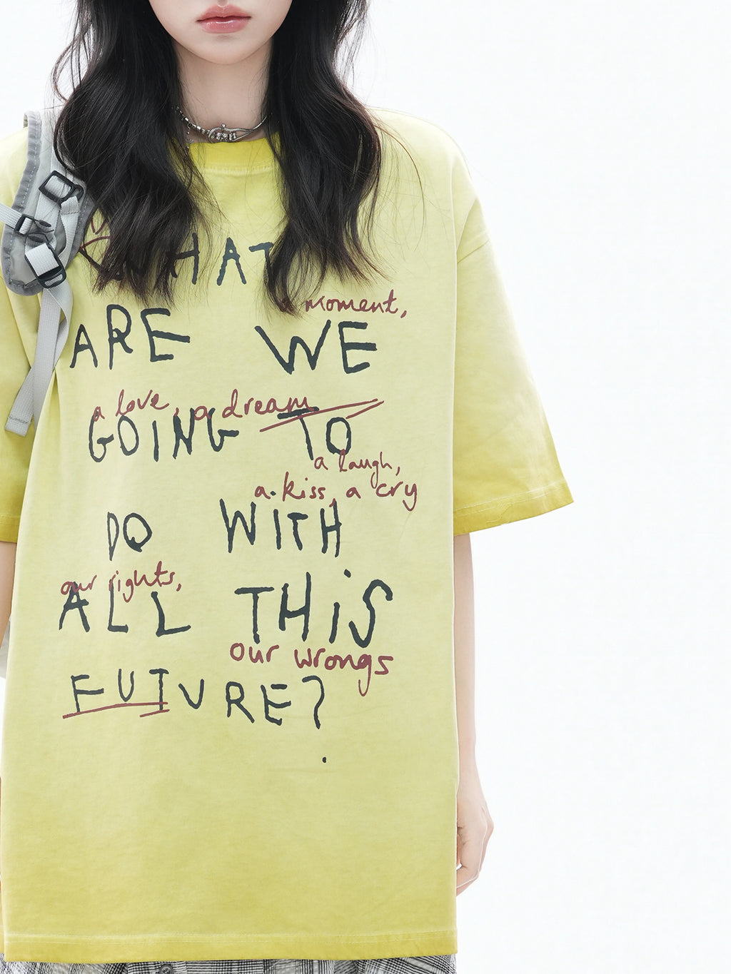 Zuocisankon Retro Fun Print Crew Neck Tee