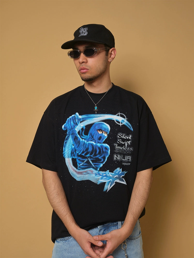 ComicTree C.t 2025 Summer Night Ninja Crew Neck Short Sleeve Tee