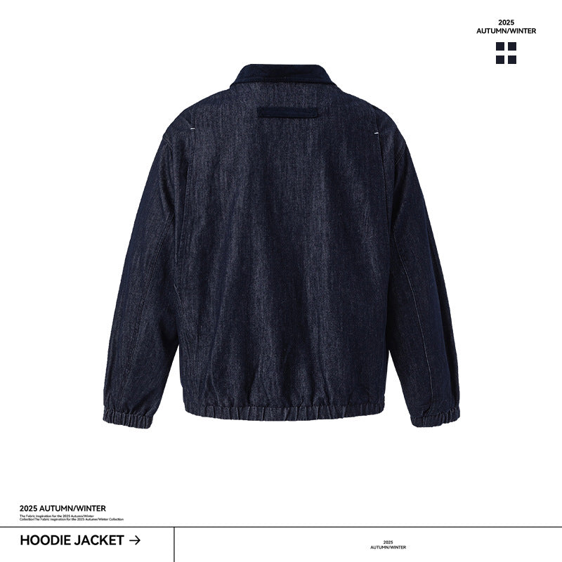 UNF Vintage Thickened Warm Lapel Denim Jacket