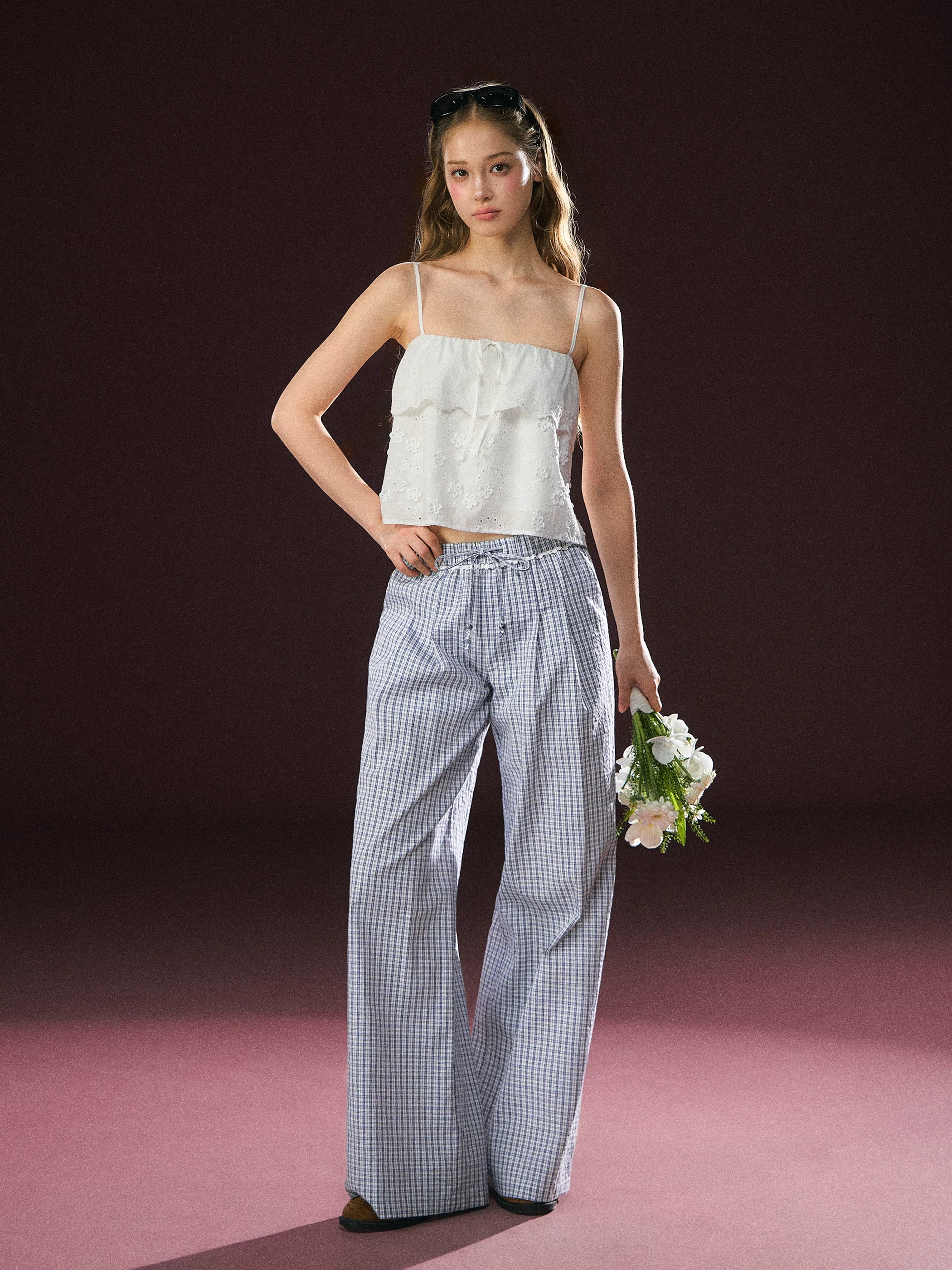 Ariseism Plaid Wide Leg Versatile Casual Pants