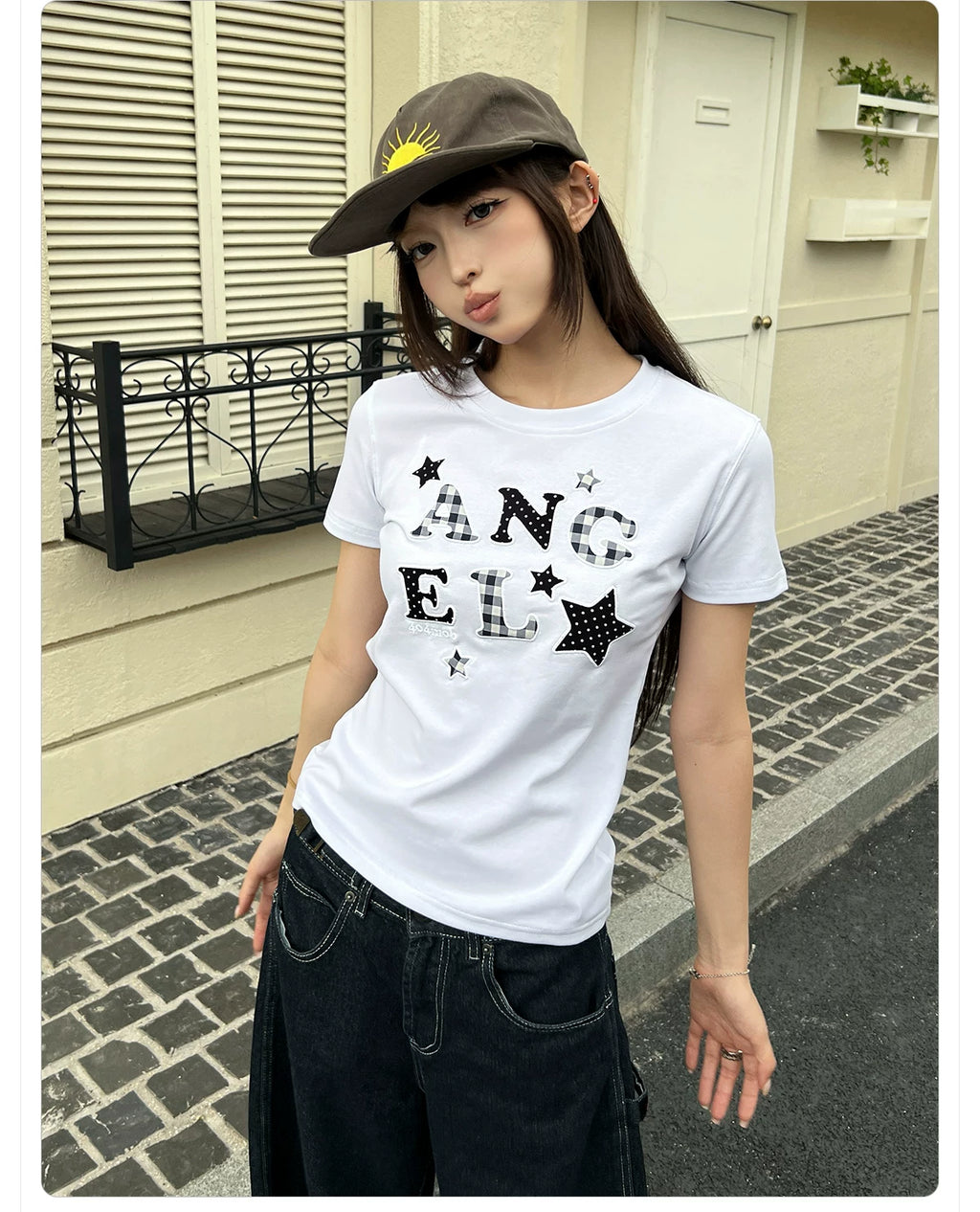 404MOB Letter Mesh Sticker Slim Tee