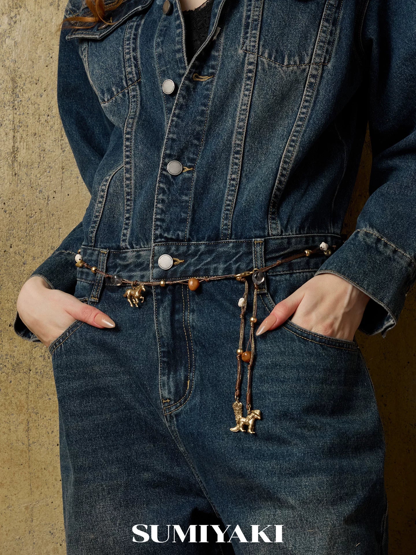 SUMIYAKI Vintage Western Denim Pony Braided Waist Chain