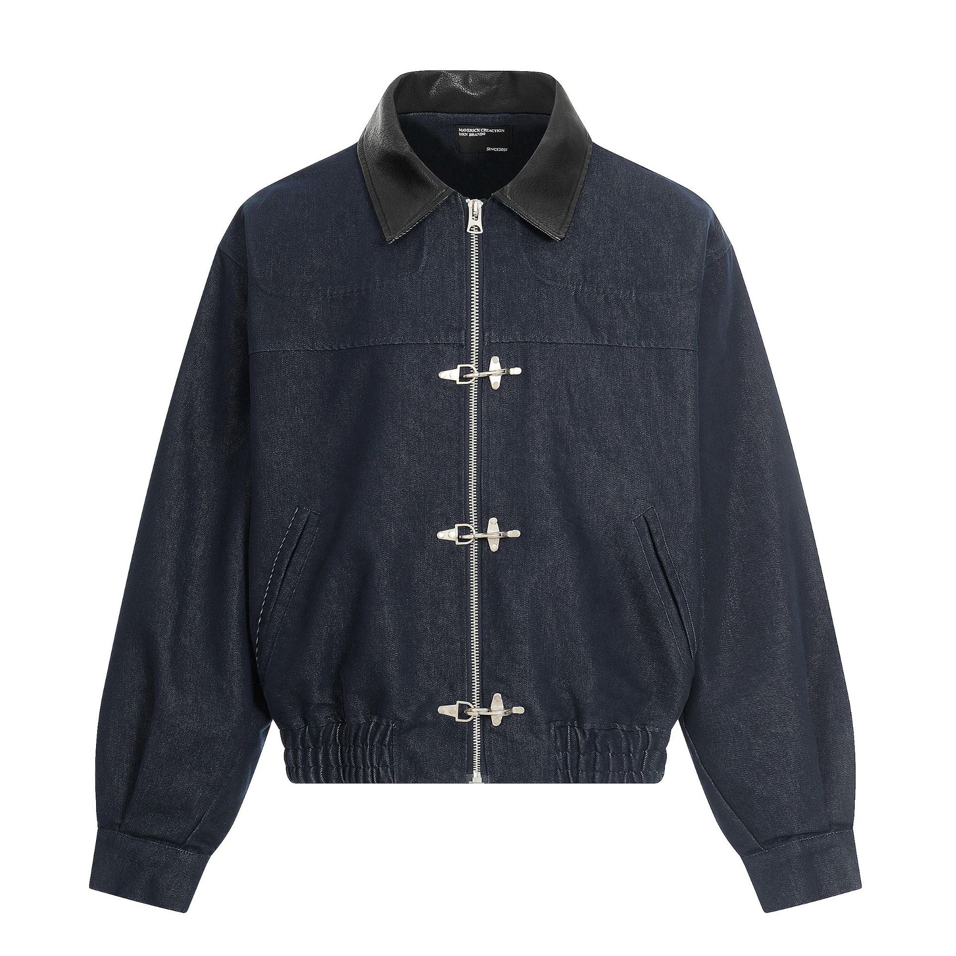 11KN Retro Spliced PU Leather Lapel Jacket