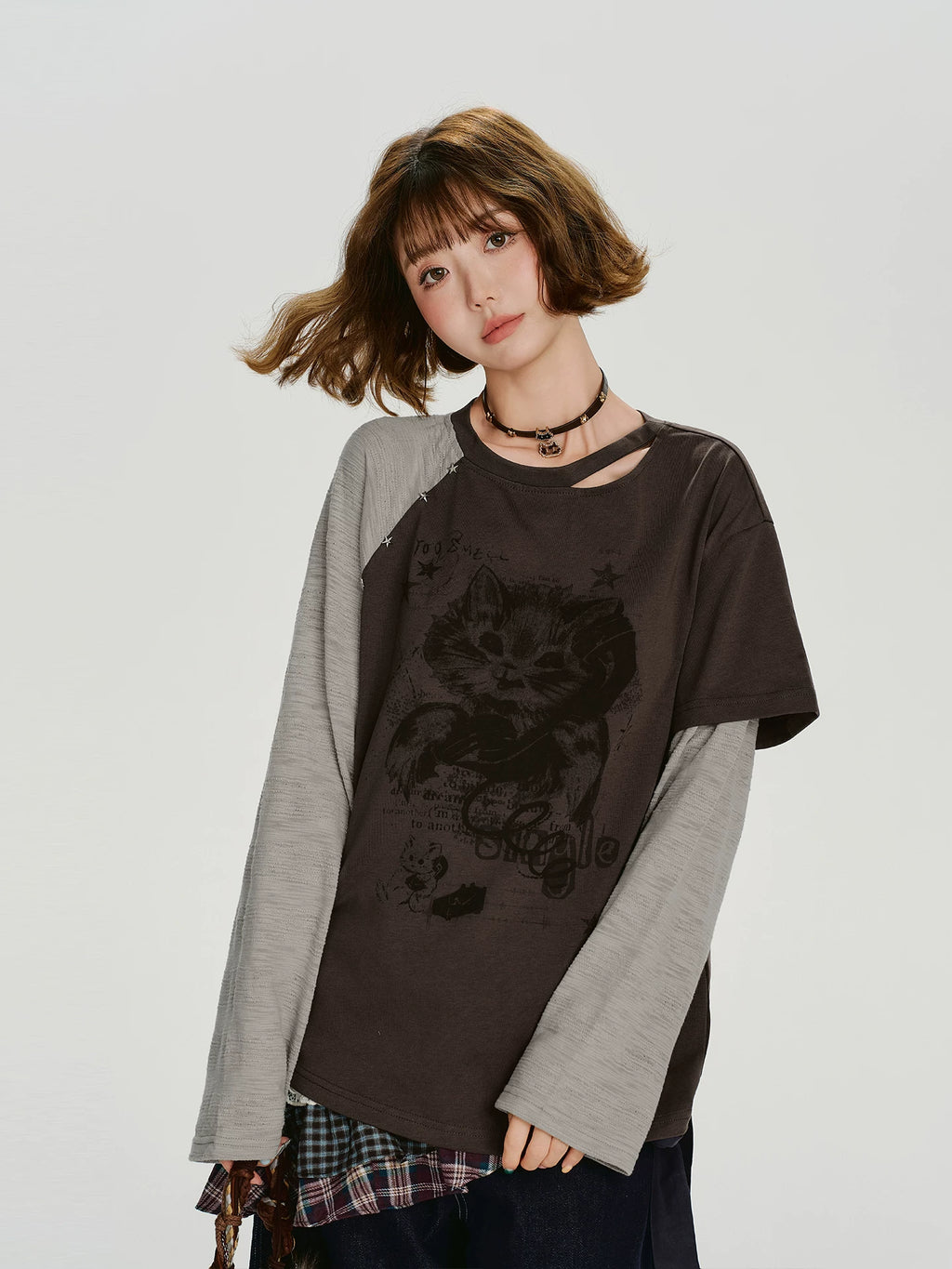 Girlyhalo Retrofake Two-pieceprintinglong Sleeves