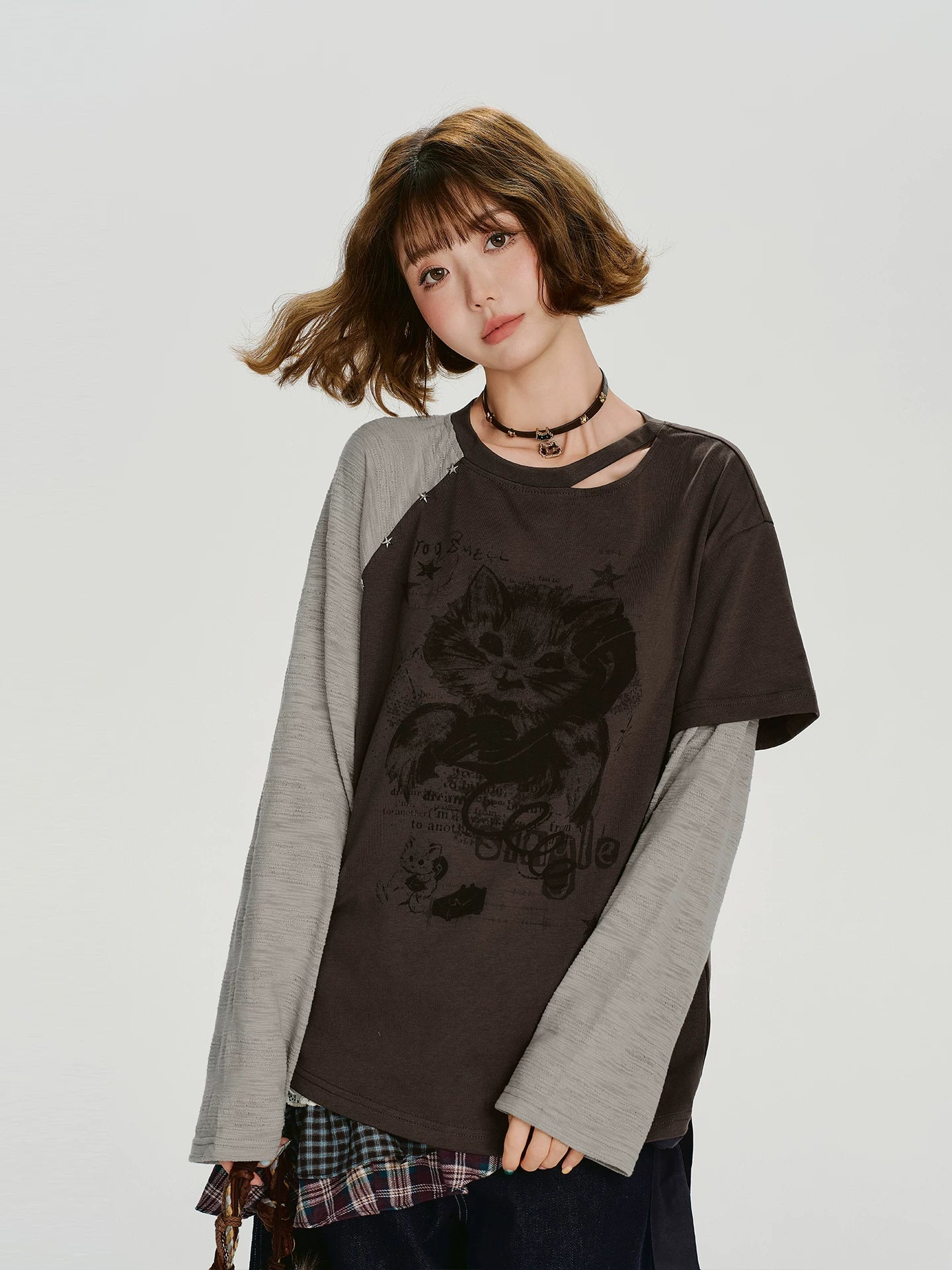 Girlyhalo Retrofake Two-pieceprintinglong Sleeves