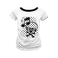 PAIKI Headphones Skull Polka Dot Round Neck Front Shoulder Slim Tee