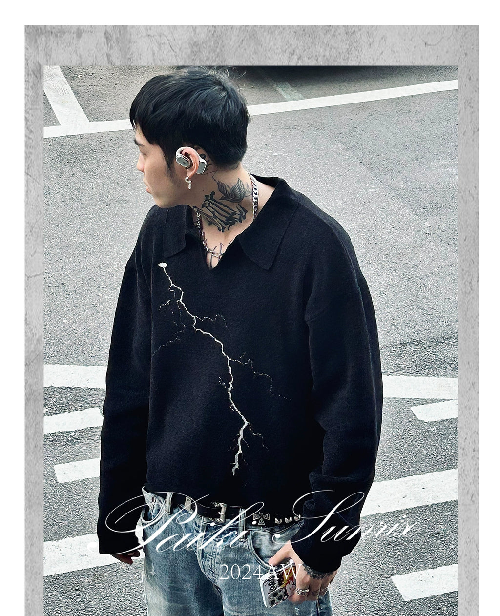 PAIKI Lightning Power V-neck Long-sleeved Knitted Sweater