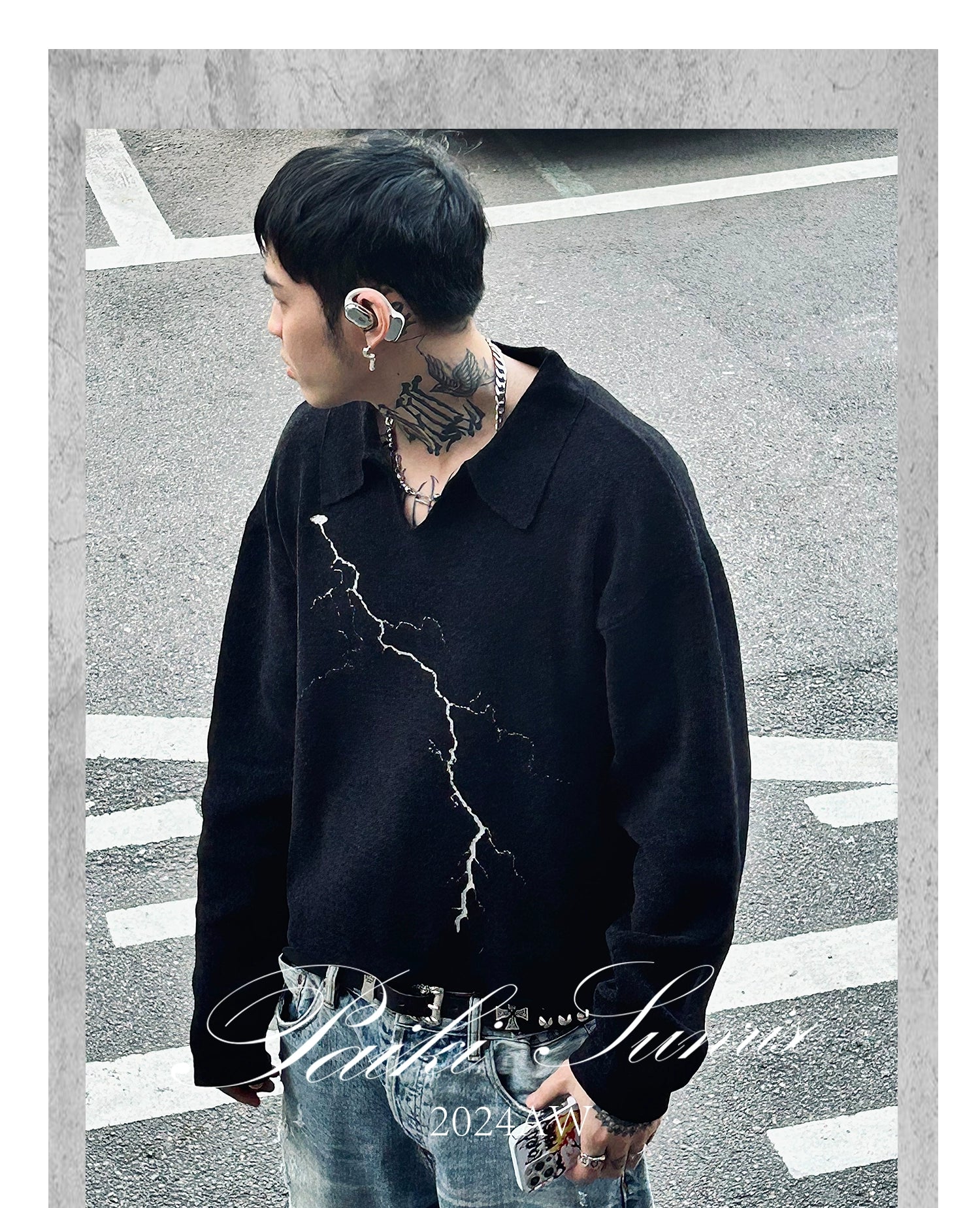 PAIKI Lightning Power V-neck Long-sleeved Knitted Sweater