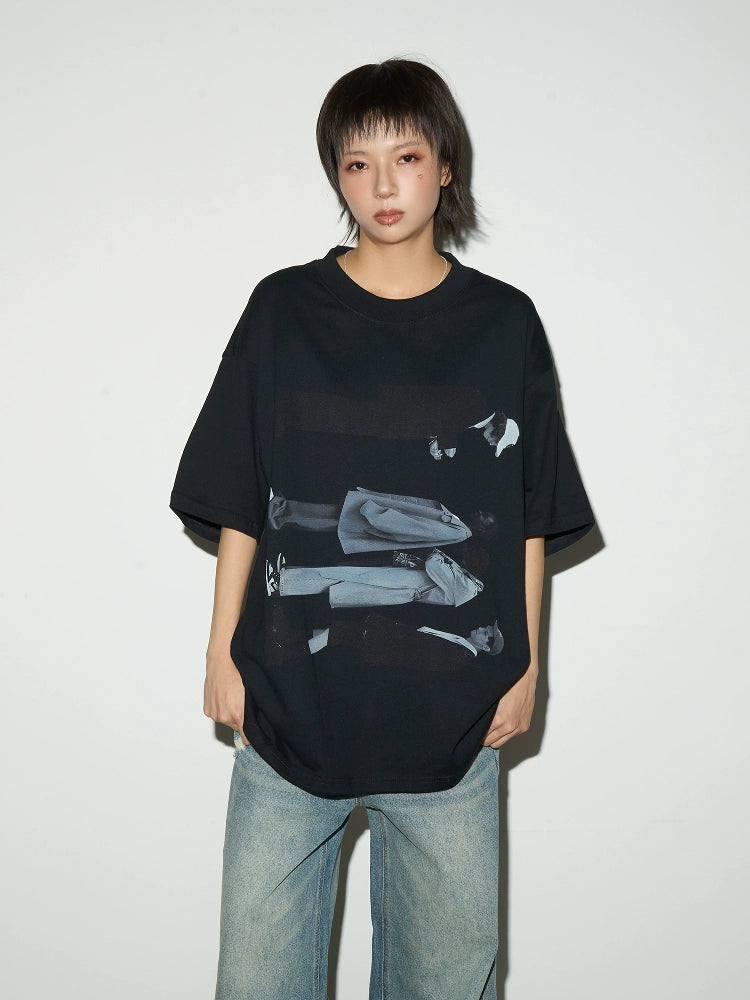 MICHINNYON Hipster Print Loose Round Neck Tee
