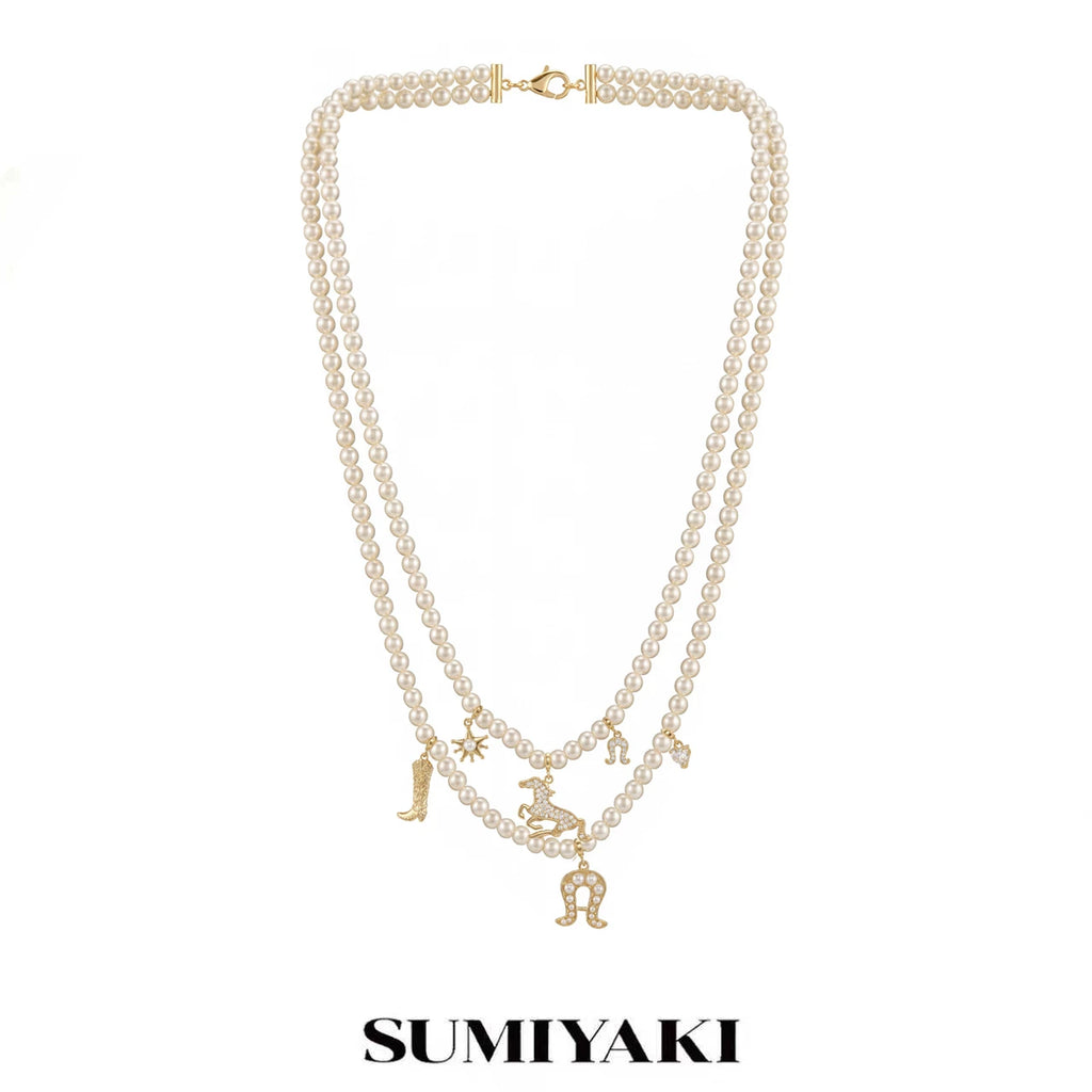 SUMIYAKI Flash Pony Full of Diamonds Multi-layer Pearl Necklace