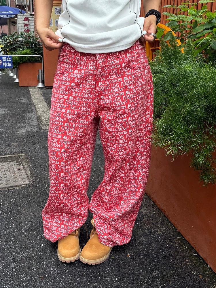 EAHO Letter-printed Casual Wide-leg Pants