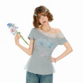 Girlyhalo Vintage Lace Splice Shoulder Tee