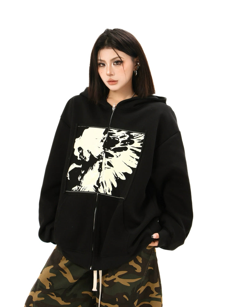 Kenvibe Vintage Anime Printed Loose Hooded Cardigan Jacket