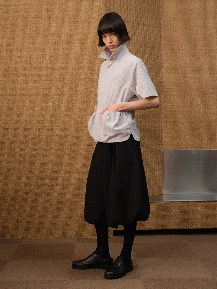 JCAESAR SHIRT Bubble Pleated Drawstring Shirt