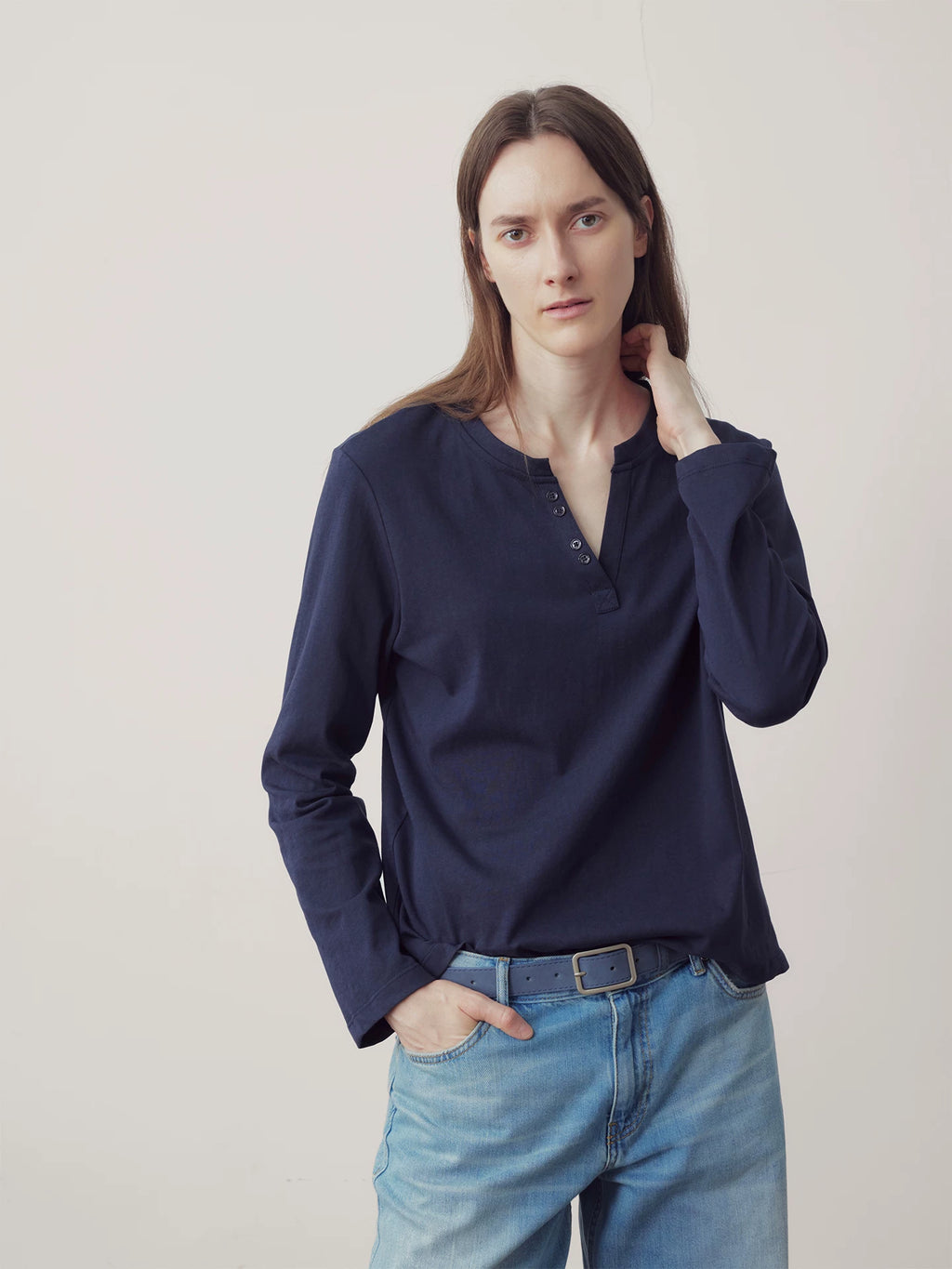 COLN Retro V-neck Casual Versatile Long Sleeves