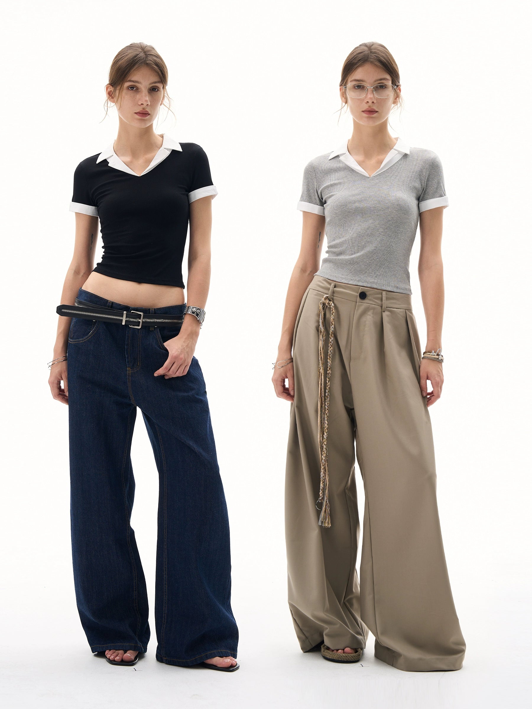 MADWITCH Vintage Fake Two Piece Lapel Slim Tee