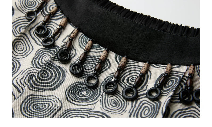 INDULGE Beaded Full Print Straight Wide-leg Thin Trousers