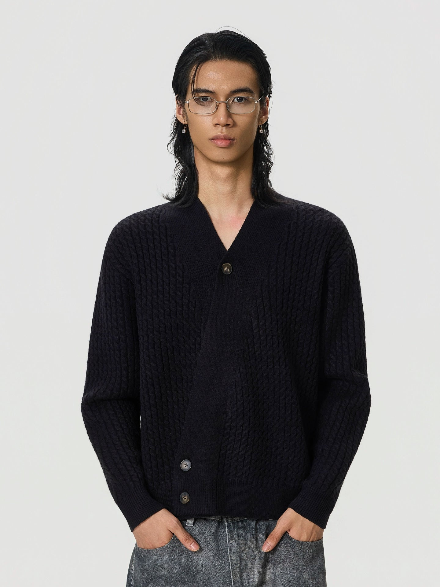 BTSG Vintage V-Neck Slack Cardigan Sweater Jacket