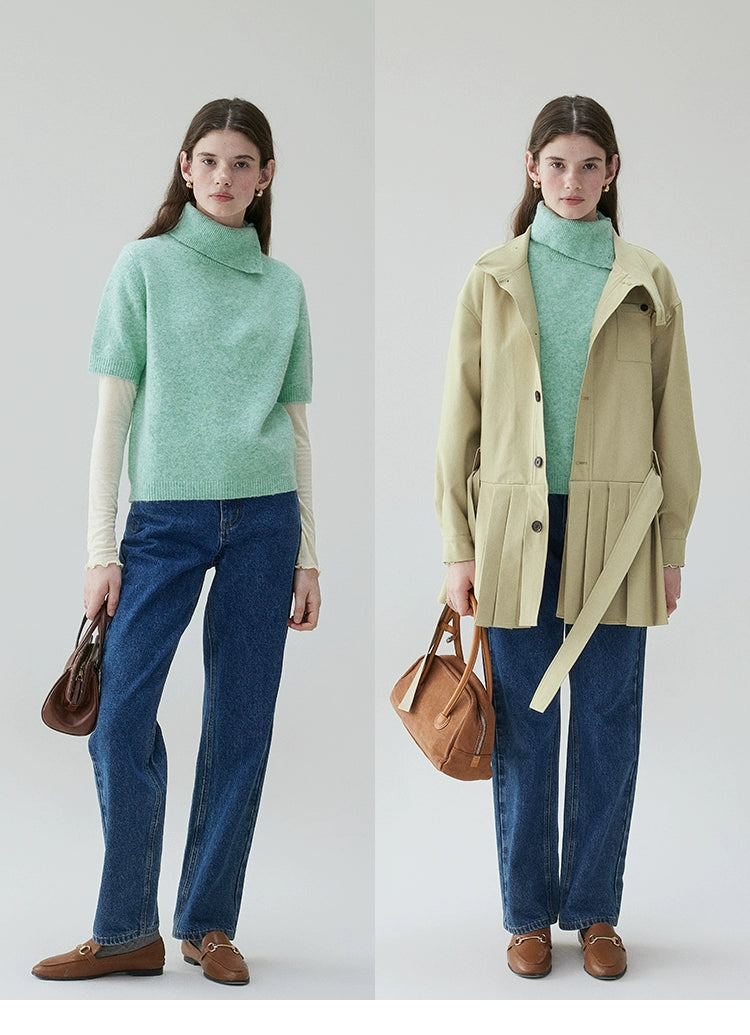 VOOE Korean Turtleneck Loose Short-sleeved Knitted Sweater