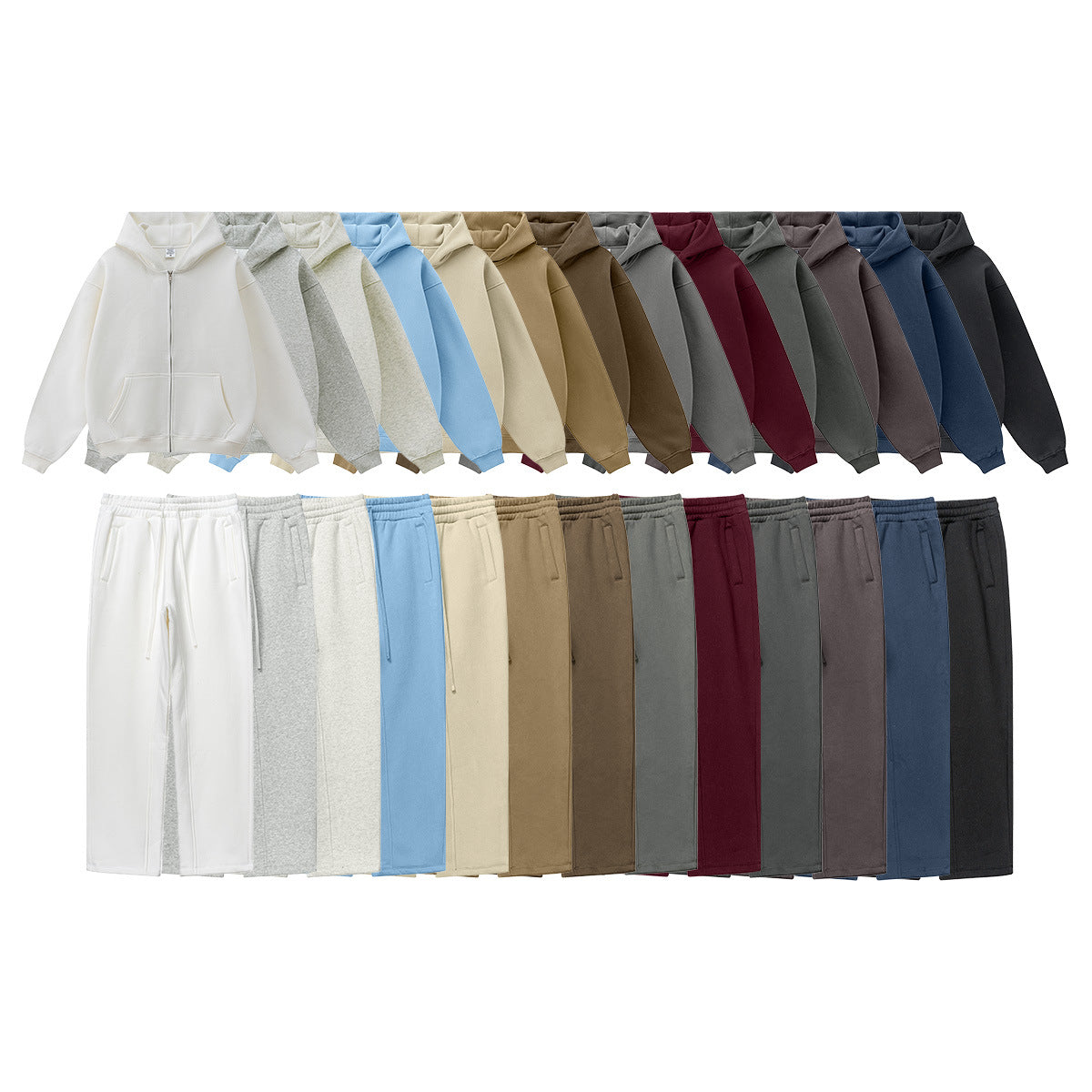 BE Thrived Clothing Loose Fleece Solid Color Zipper Hooded Sweater Casual Pants Set