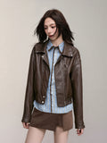 KDASE Retro Pu Leather Jacket Short Jacket