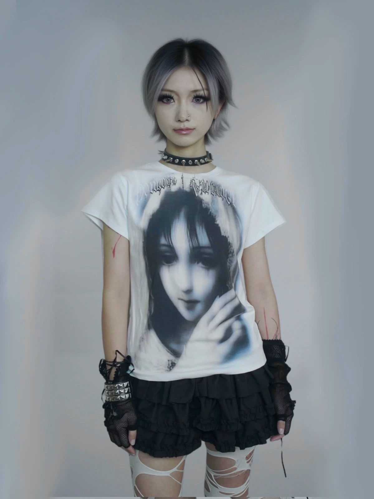 WEBBAR "Love Exposure" Madonna Print Front Shoulder Tee