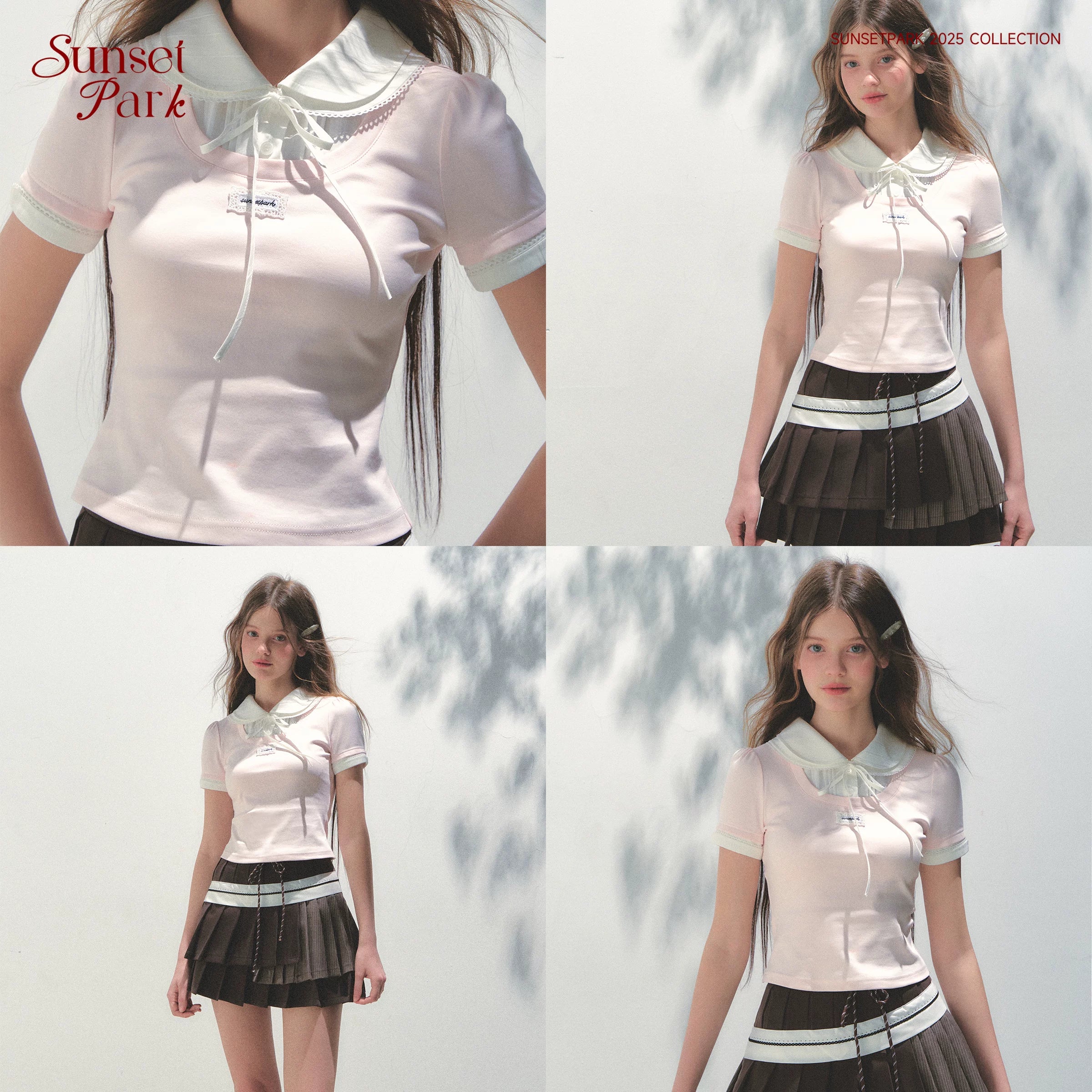 SunsetPark Doll Collar Stitching Knitted Tee