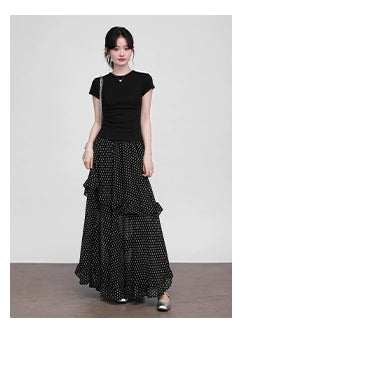 Three High Waist Thin Irregular Ruffle Edge Polka Dot Skirt